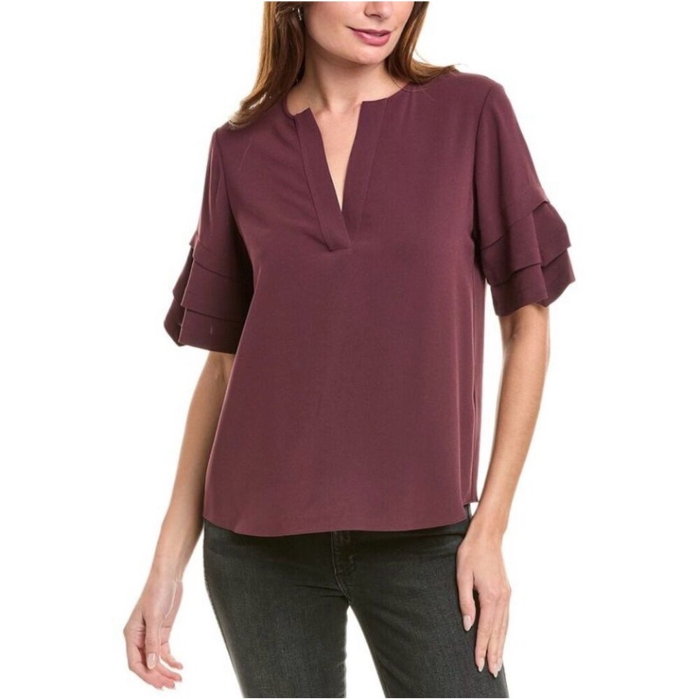 Frame Denim Womens ‎ Tiered Ruffle Blouse, Purple Mulberry size small